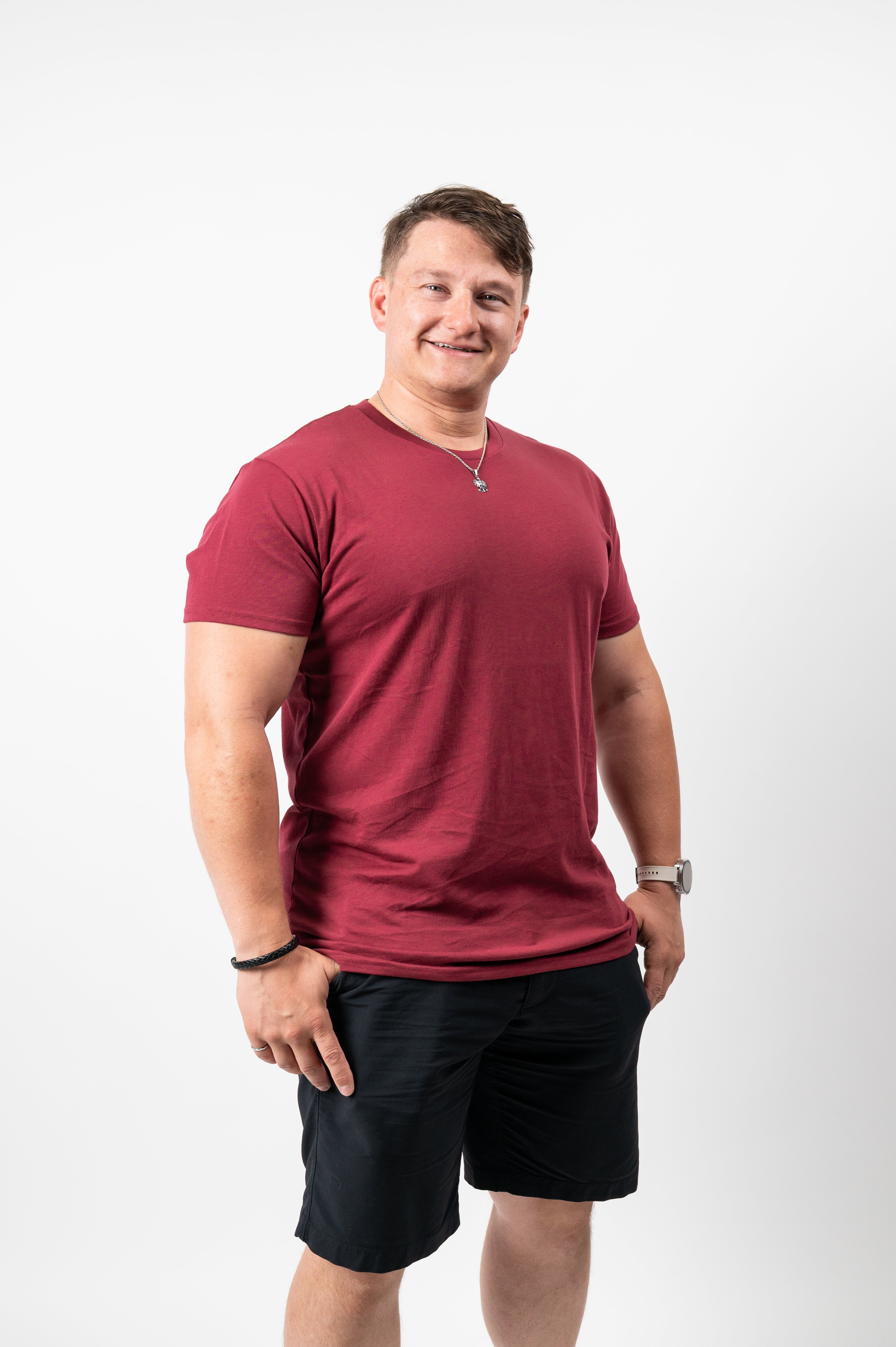 Model: Thomas S, Size: Large, Height: 5’9”/175cm #color_cranberry
